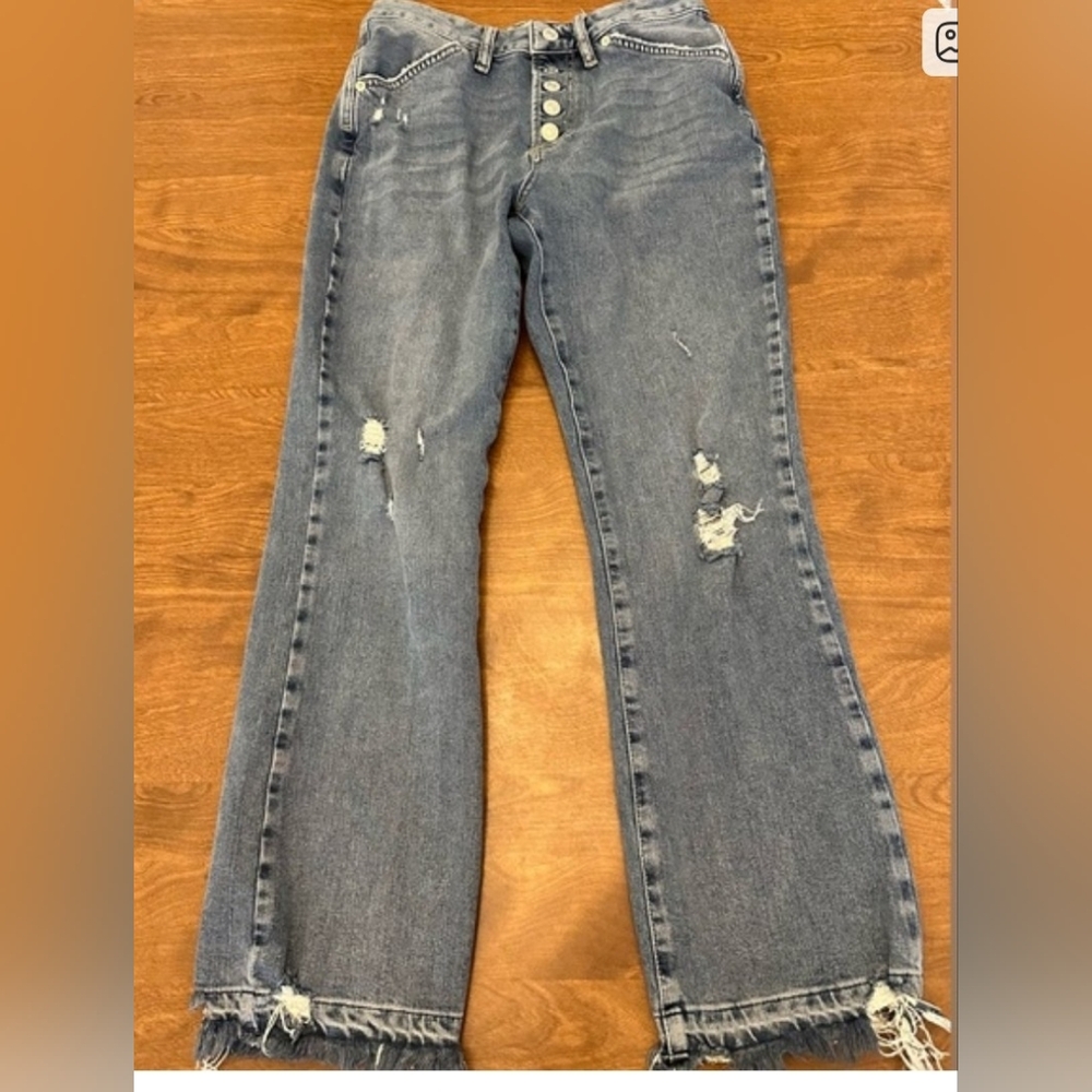 We The Free Blue Distressed Y2K Flare Jeans